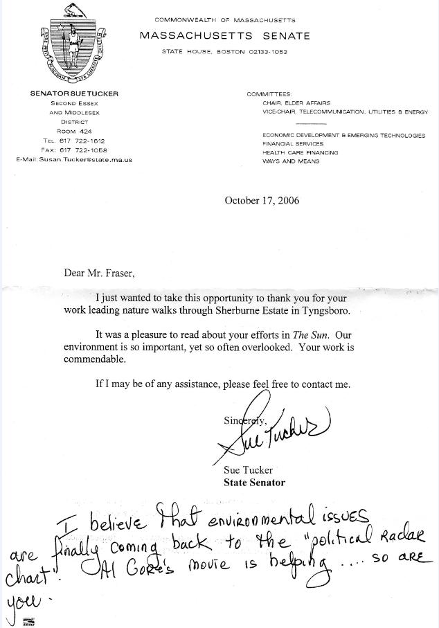 Great Letter of appreciation from Senator Susan Tucker, thank you Senator!